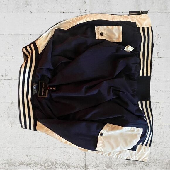 🖤 Emporio Armani Full Zip Track Bomber Jacket M ⚪️🖤 Monochrome Luxe Sport Style - Picture 2 of 7